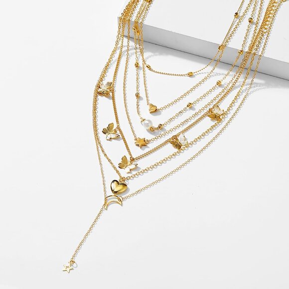 Dainty Layered Necklace Set with Adjustable Gold Chains & Rhinestone Accents - Picture 7 of 8